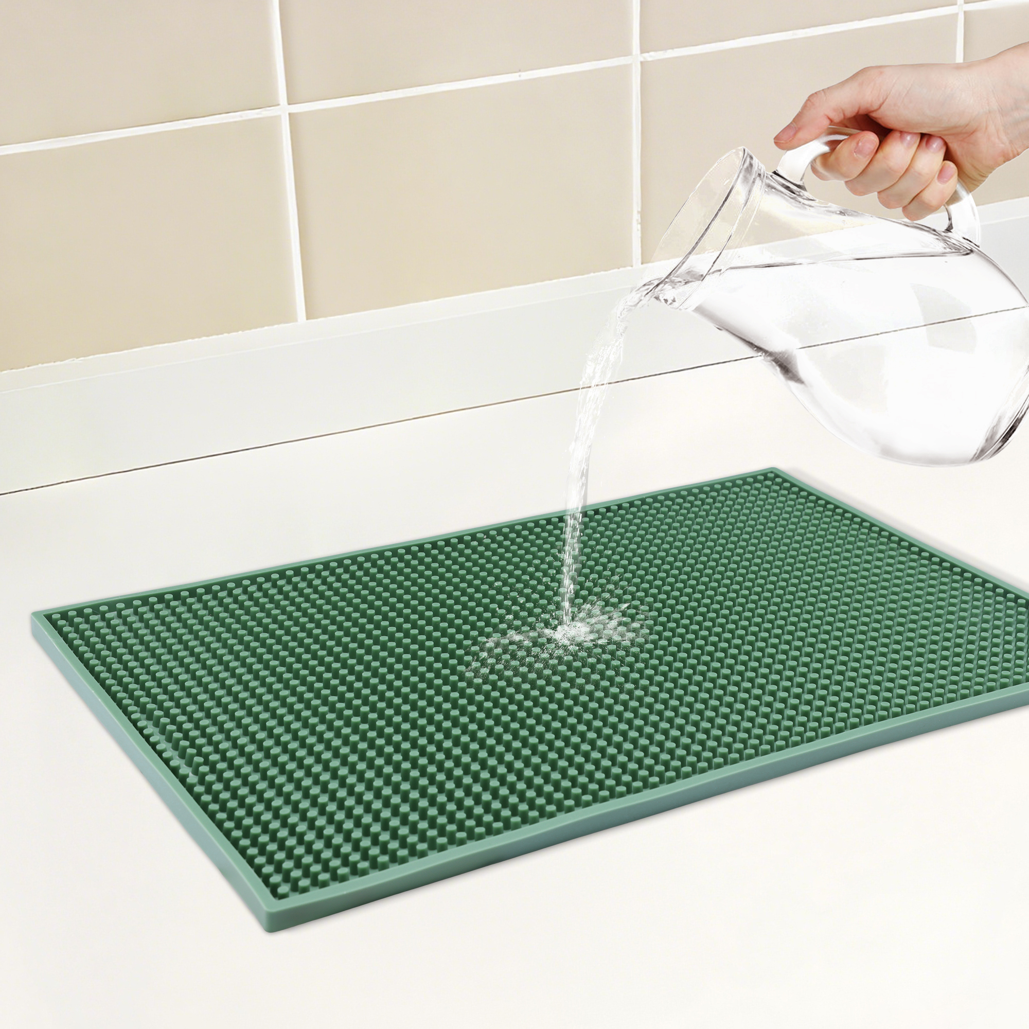 Unique Bargains Silicone Dish Drying Mat for Kitchen Counter Green 17.7*11.8*0.4 inch