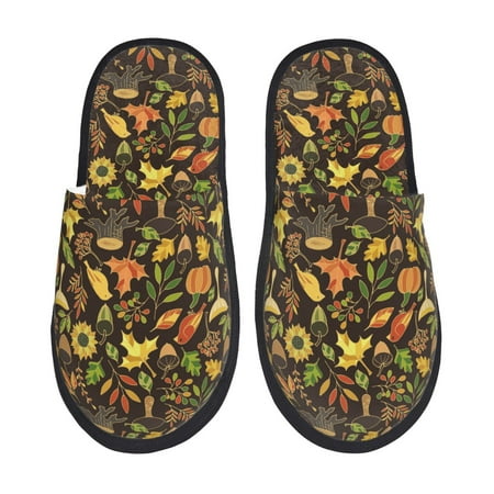 Balery Autumn Plants Maple Tree Vintage Slient Indoor Furry Fleece Comfort House Shoes Soft Non-Slip Home Shoes Cotton slippers House Slippers-- Large