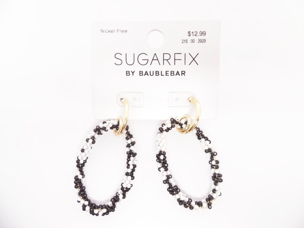 SUGARFIX by BaubleBar Seed Beaded Hoop Earrings - Black/White - Nickel Free 