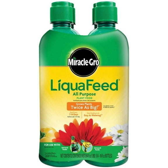 Miracle-Gro LiquaFeed All Purpose Plant Food, 4-Pack Refill Bottles with Essential Nutrients
