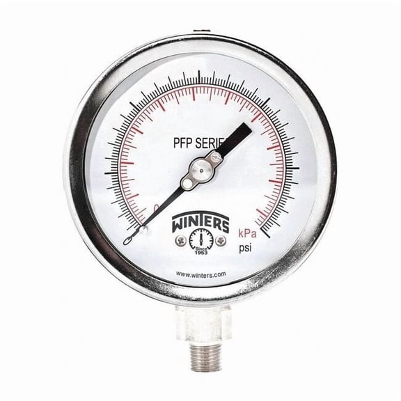 Industrial Pressure Gauge, 0 to 160 psi, 4 in Dial, 1/4 in NPT, Bottom Location