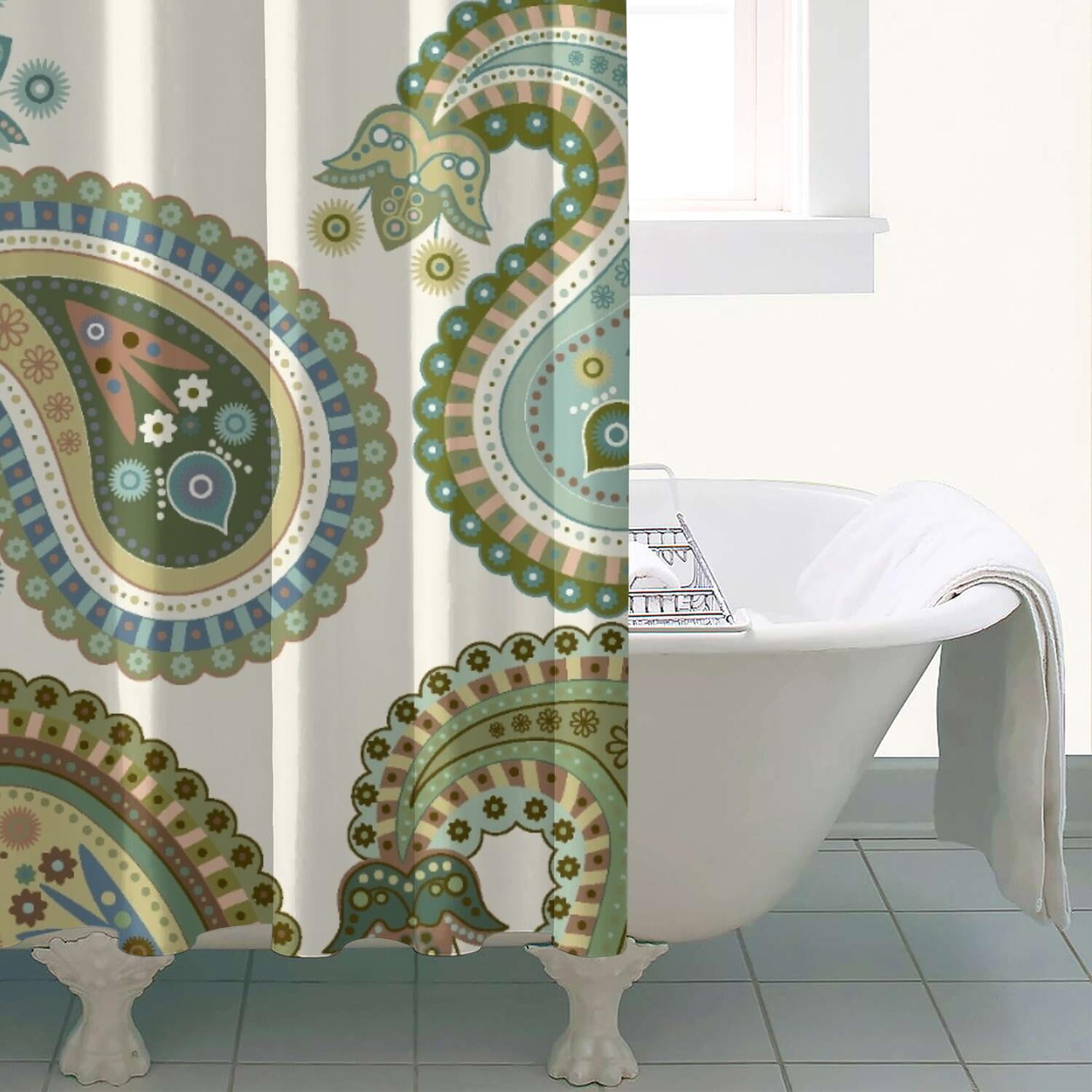 Abstract Paisley Art Shower Curtain Decorative Print Mandala Inspired Waterproof Fabric 36x72 inches