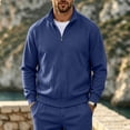 thumbnail image 2 of Men’s Waffle Knit Full Zip Track Jacket, Stand Collar Long Sleeve Casual Athletic Warm Outerwear Coat Size 3XL Navy, 2 of 6