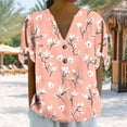 thumbnail image 2 of Going out Tops for Women V Neck Button Floral Printed Tie Shoulder Short Sleeve Blouses Summer Casual Shirts (M, Pink 1), 2 of 7