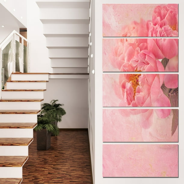 Fleurs de Pivoine sur Fond Rose - Toile Florale Art Imprimer