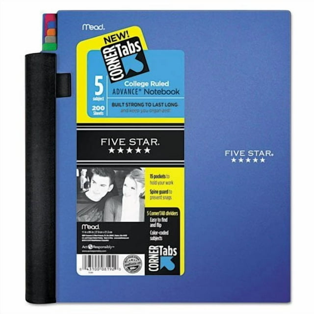 Five Star 06326 Advance Wirebound Notebook, College Rule, 11 x 8 1/2, 5 Subject, 200 Sheets