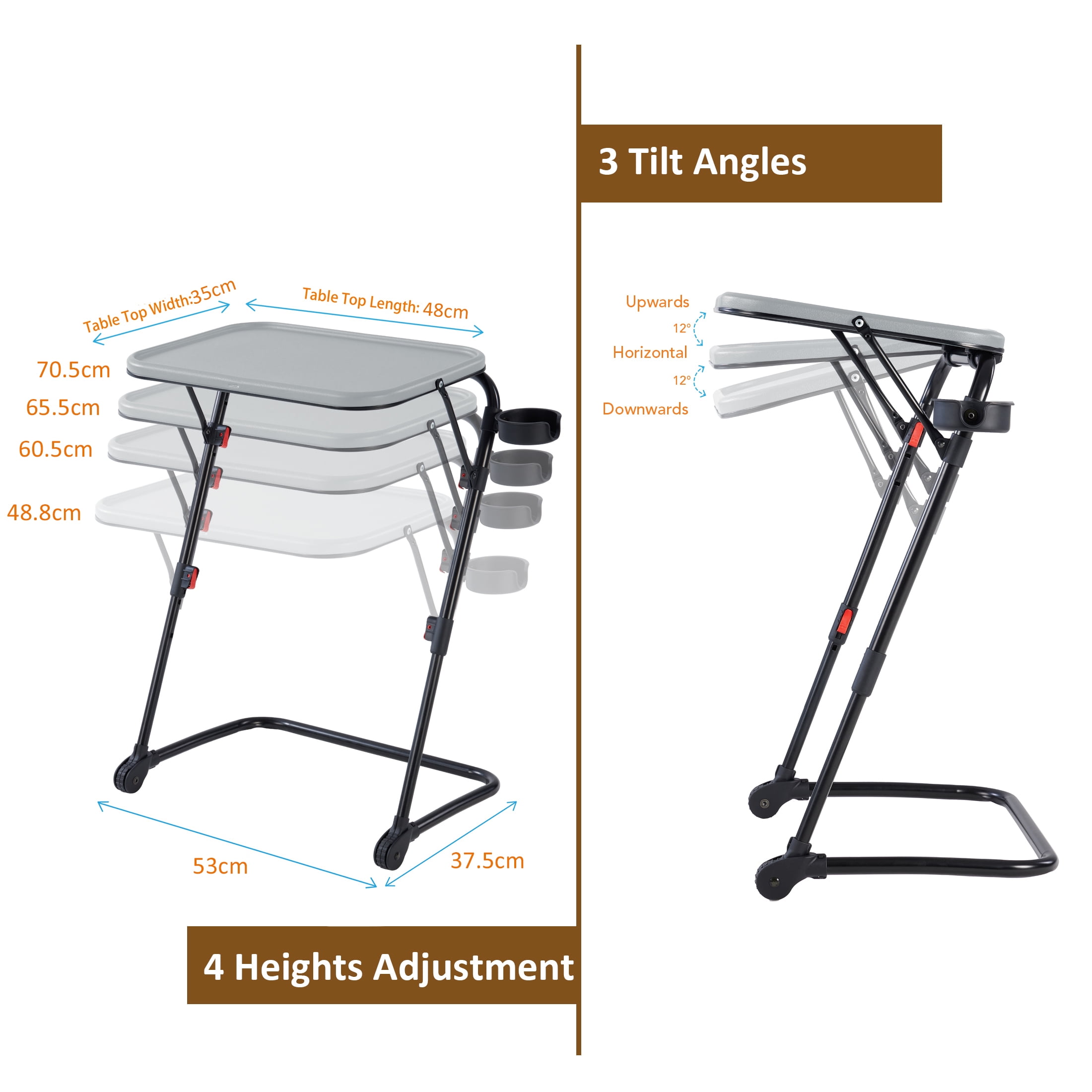 Mainstays Adjustable Folding TV Tray with Cup Holder, Gray