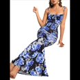 thumbnail image 3 of Vestido Maxi Bohemio de Verano para Mujer, con Estampado Floral, Tirantes Finos, Sin Mangas y Ajustado Negro S, 3 of 8