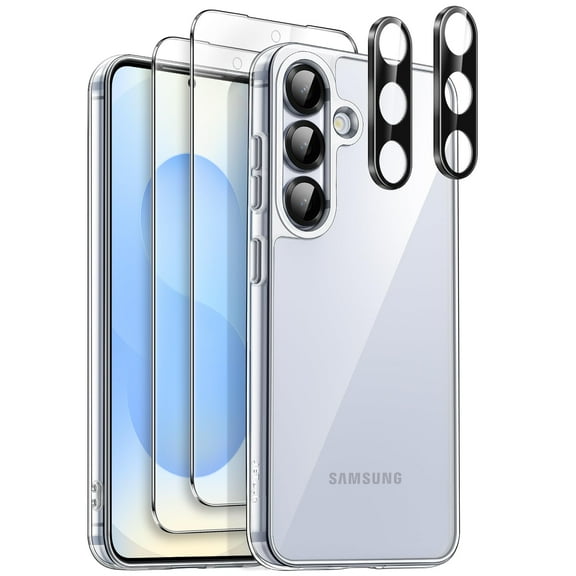 JETech 5 in 1 Case for Samsung Galaxy S25 / S25 Plus 5G with 2-Pack Each Tempered Glass Screen Protector and Camera Lens Protector, Non-Yellowing Shockproof Bumper Phone Cover (Clear)