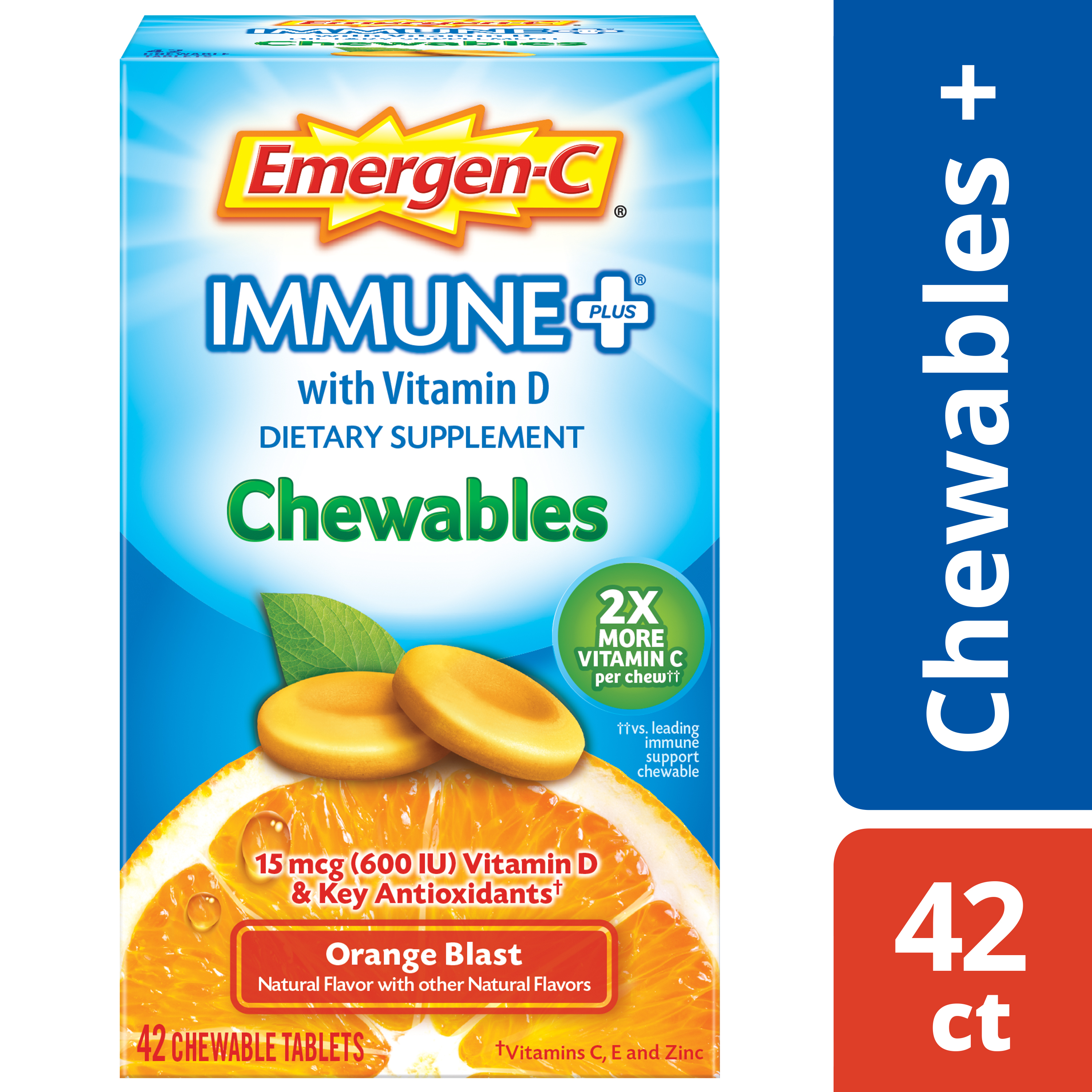 EmergenC Immune+ Chewables (42 Ct, Orange Blast) with Vitamin C