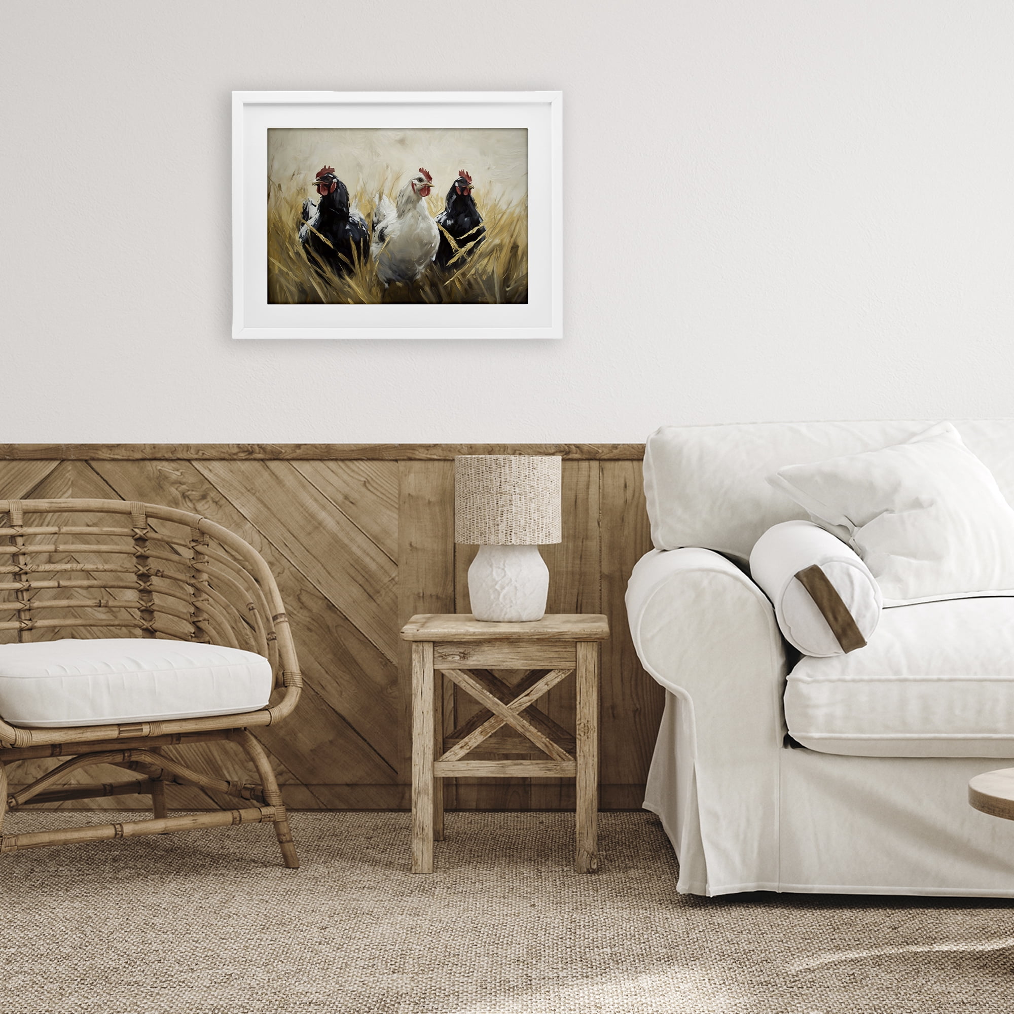 Stupell Industries Chickens In Wheat Field White Framed Print Under Glass, design by Tina LeCour
