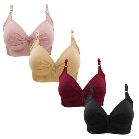 Gnurob Women Push Up Bralette 4 Pack Wireless Padded Bra with Straps Seamless Lace Brassiere Plus Size Bralettes Soft Breathable Underwear Everyday Bras Clearance Saving B04-Pink Medium