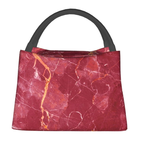 Easygdp Abstract Red Marble Bolsa de Almuerzo Insulada Reutilizable, Bolsa de Mano y Bandolera para Oficina, Trabajo, Viajes