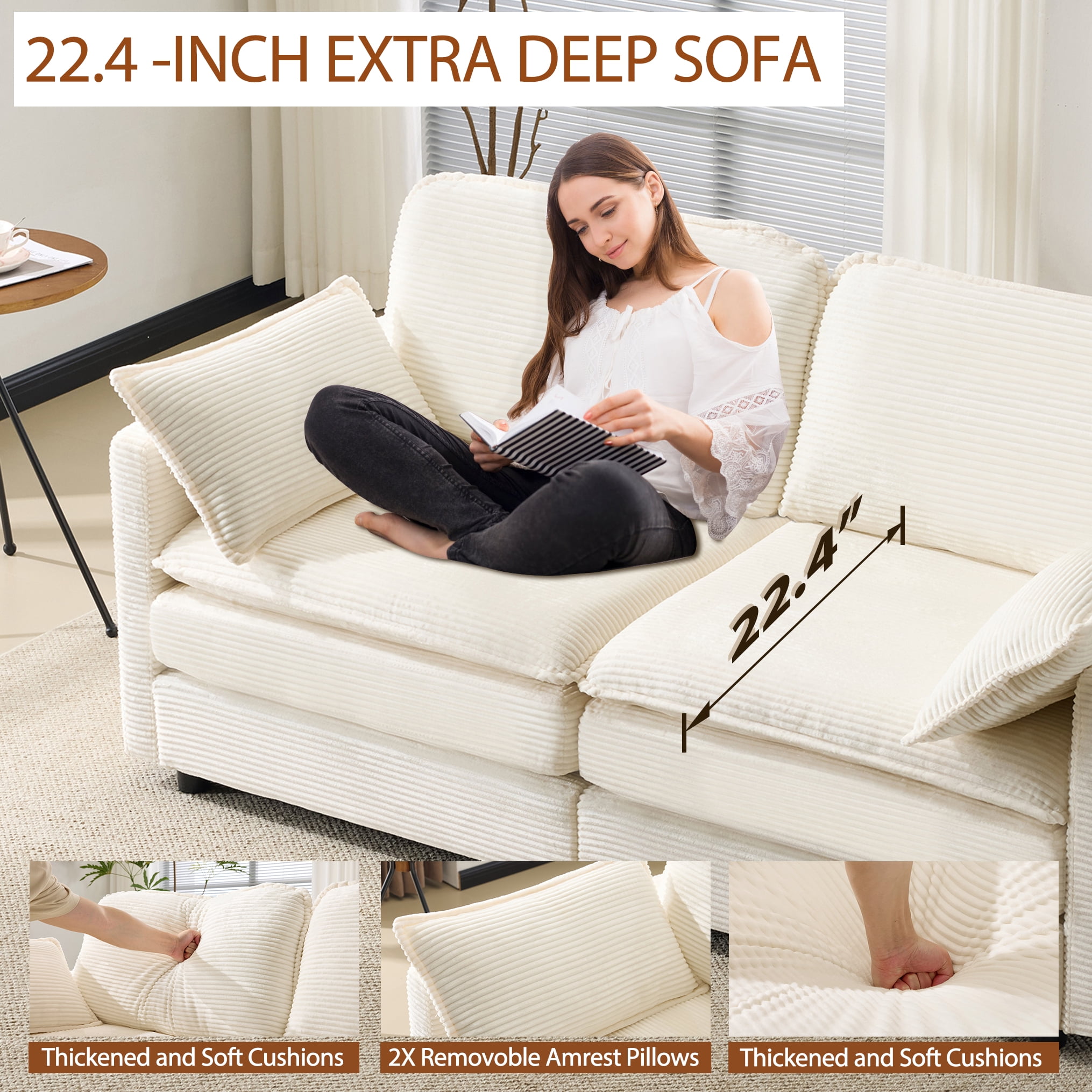 BSHTI 69 inch Corduroy Modular Sectional Sofa, Cloud Loveseat with 2 Throw Pillows, Modern Living Room Sofa for Small Apartment (Beige)