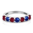 thumbnail image 2 of Gem Stone King 925 Sterling Silver Round Red Ruby and Blue Sapphire Anniversary Ring for Women (1.60 Cttw, Gemstone Birthstone, Available in Size 5, 6, 7, 8, 9), 2 of 4