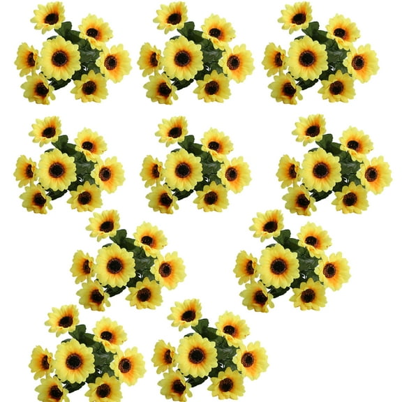 Baywell Artificial Sunflower Bouquet, 10 Bunches Silk Sunflowers Fake Yellow Flowers for Home Decoration Wedding Decor, Each Faux Sunflower with 7 Sunflowers Heads, 11.8''