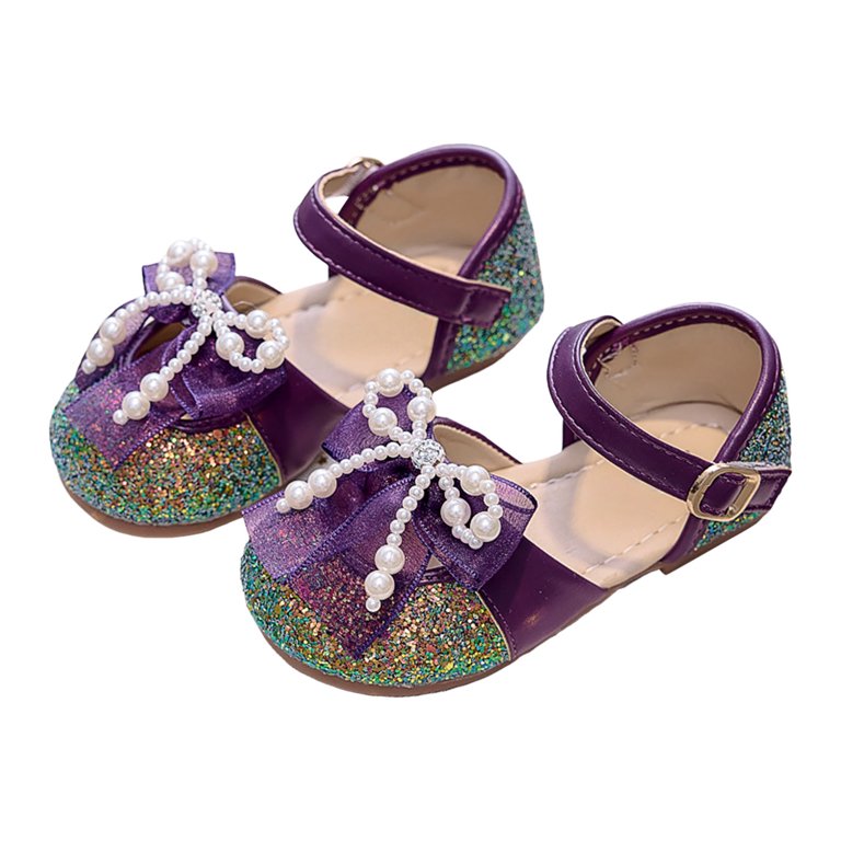 Ccpelsie Girls Sparkle Princess Dress Shoes Bow Wedding Party Flower  Bridesmaids Mary Jane Ballet Flats for Kid Toddler(Dark Purple,1) -  Walmart.com