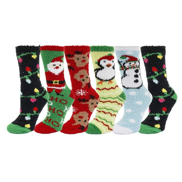 Gilbin's Womens Soft Fuzzy Christmas Holiday Socks 6 Pack, Size 911