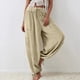 thumbnail image 4 of Pantalones Holgados Informales de Algodón para Mujer, de Pierna , con Costuras de Cordón y Bolsillos. Caqui M, 4 of 10