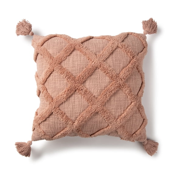 Better Homes & Gardens Tufted Trellis Decorative Square Pillow, 20" x 20", Grey, Single Pillow