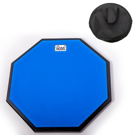 PAITITI 12 Inch Silent Portable Practice Drum Pad Octagonal Shape with Carrying Bag Blue Color - Bonus 7A