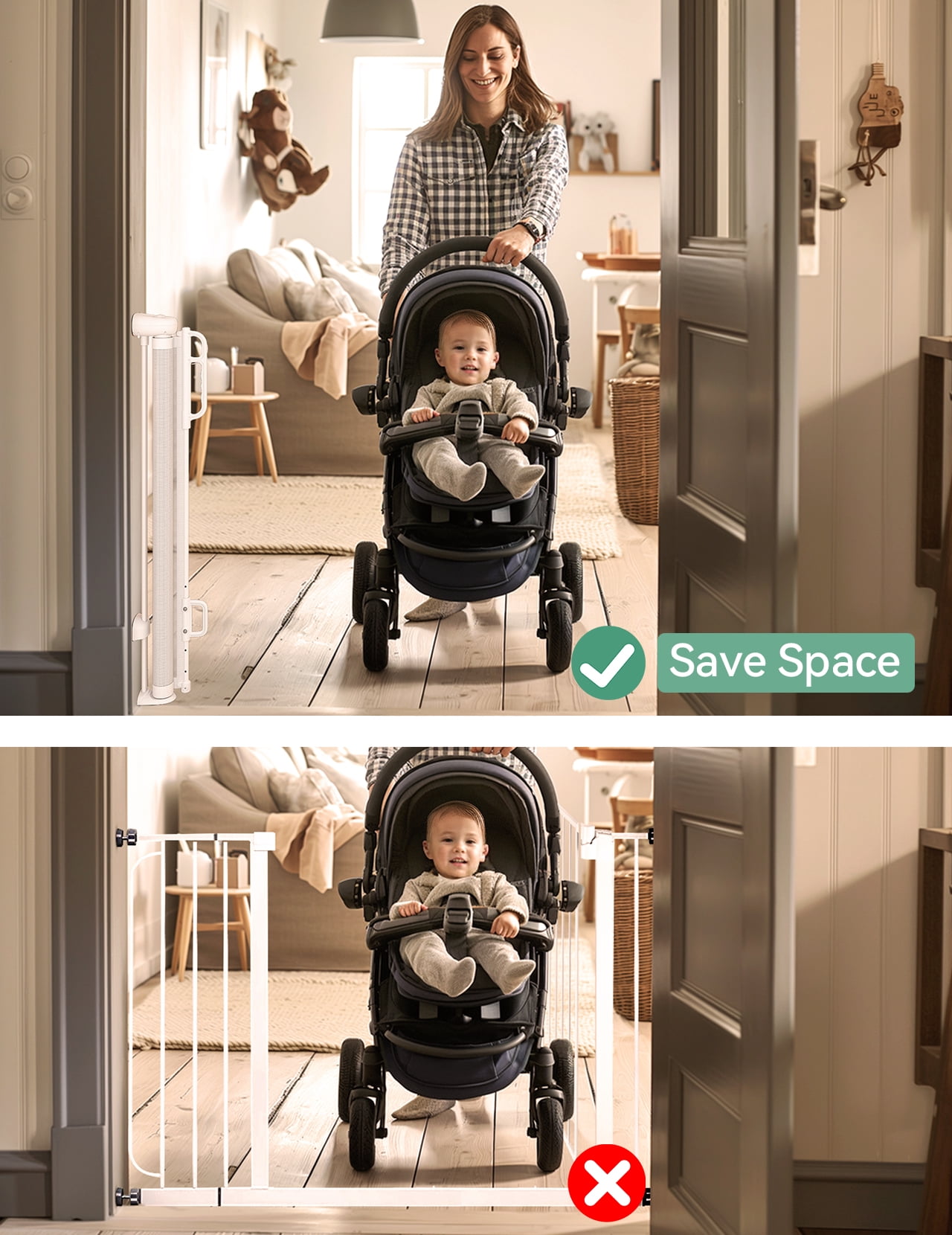 Momcozy Auto Lock Retractable Baby Gate, Stairs Safety Gate for Baby and Pet, 33" X 55", for Stairs, Doorways, Hallways
