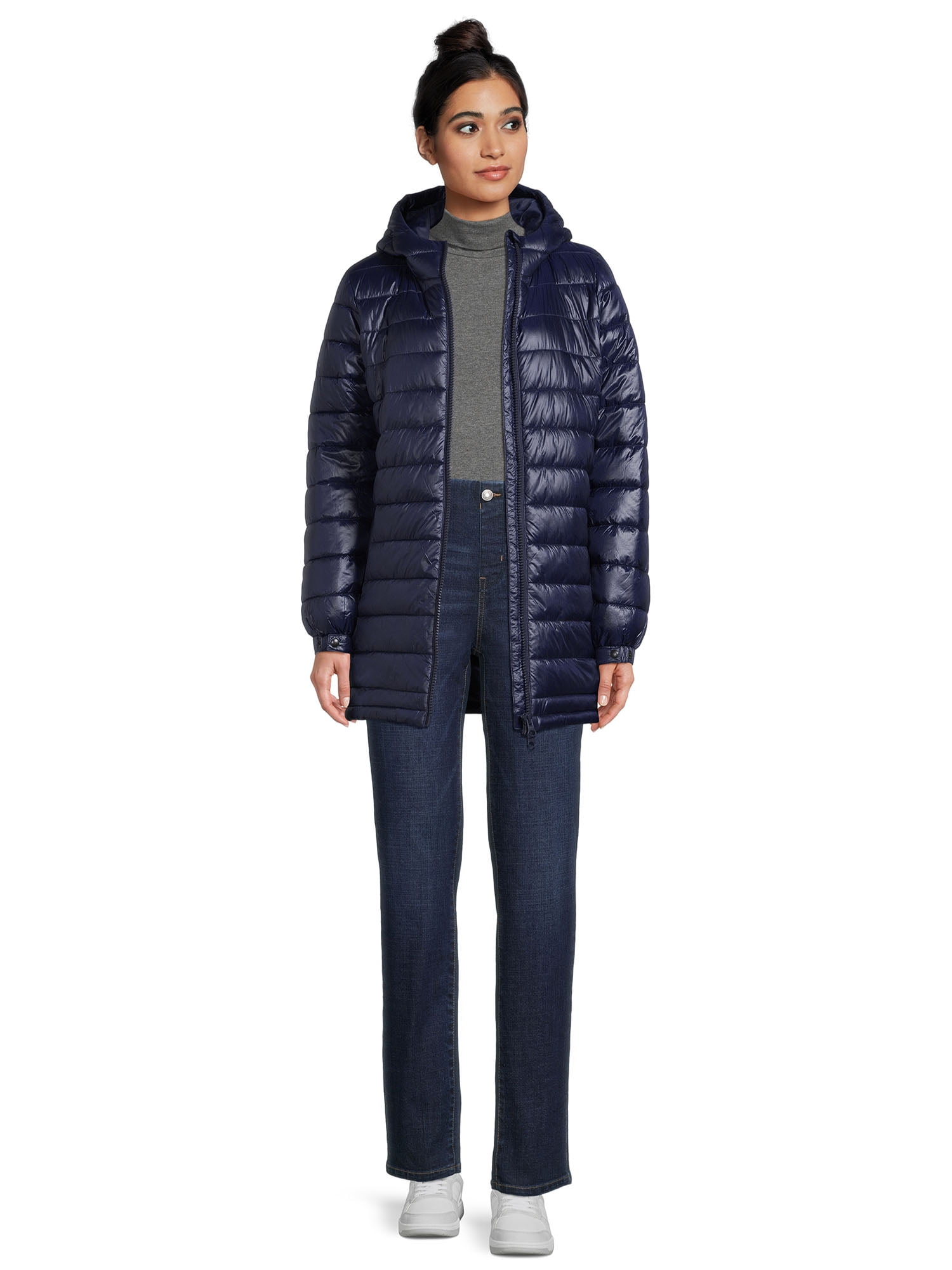 Swiss Tech Women's Hooded Mid Length Puffer Jacket Sizes XS-3X