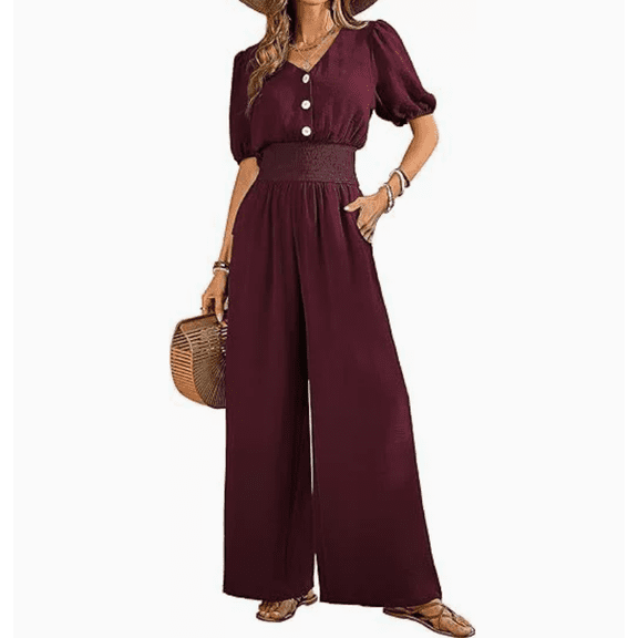 Womens Jumpsuits Short Sleeve V Neck Dressy Casual Wide Leg Pants Romper Summer One Piece Outfits