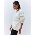 thumbnail image 3 of Women'S Fleece Cardigan Sweater Lazy Style Loose Knit Warm Cardigan Sweater White M, 3 of 8