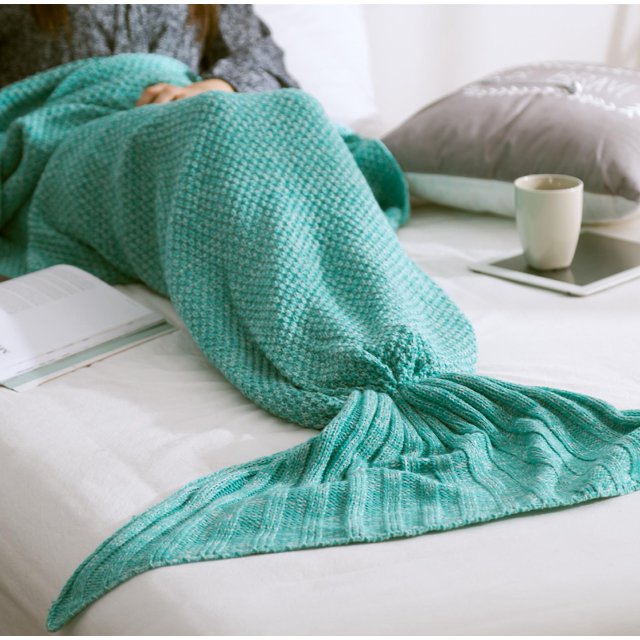 Manta de cola de sirena de ganchillo para niños, manta de sirena de punto súper suave para niños, manta cálida para sofá cama, sensación de Cachemira para niñas Kuyhfg Bienvenido a Kuyhfg