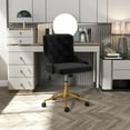 thumbnail image 2 of Velvet Swivel Office Desk Chair with Wheels, Height Adjustable Task Chair with Gold Base, Upholstery Makeup Vanity Chair with Button Tufted Back for Teens Women Girls, Black, 2 of 17
