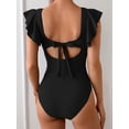 thumbnail image 3 of Traje de baño de una pieza para mujer, con volantes, control de barriga, negro, 3 of 6