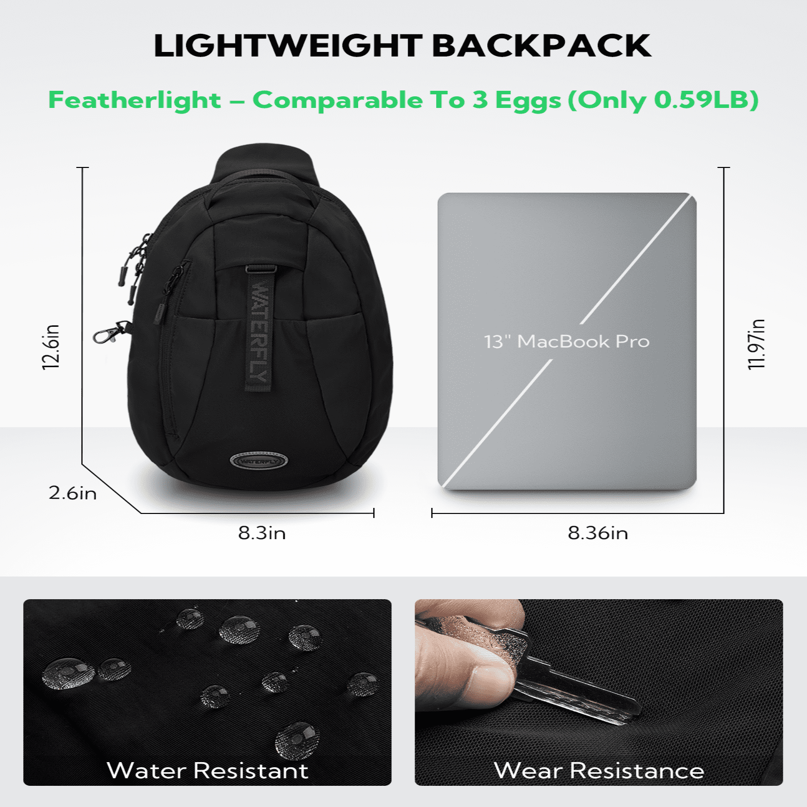 WATERFLY Unisex RFID Blocking Anti Theft Travel Sling Cross-Body Shoulder Chest Bag,Black