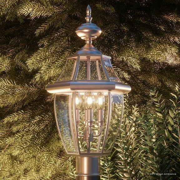 Urban Ambiance Luxury Colonial Outdoor Post Light, Large Size: 23"H x 12.5"W, with Tudor Style Elements, Versatile Design, Classy Aged Silver Finish and Beveled Glass, UQL1151