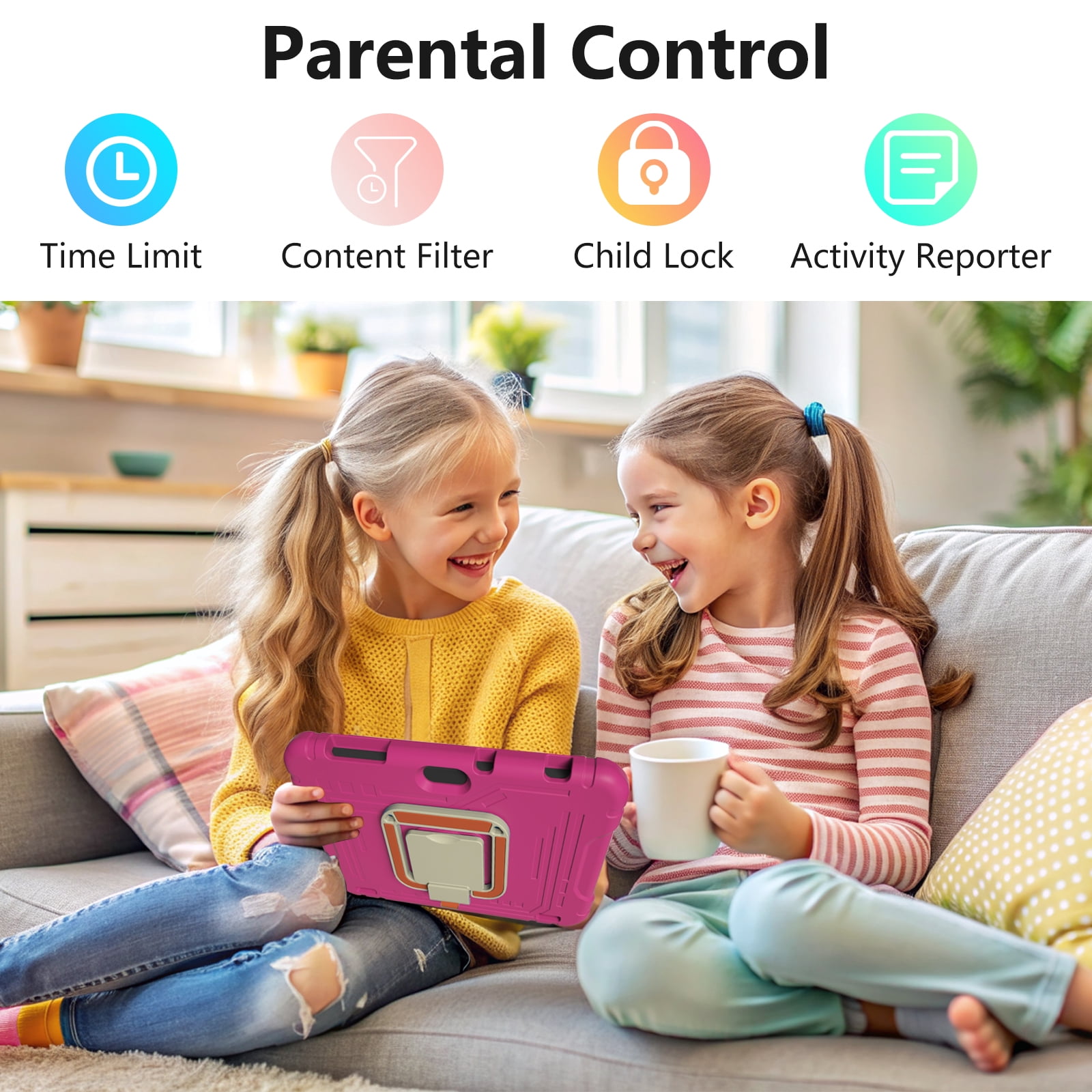 NOBKLEN Kids Tablet,10 inch 64GB Android Tablet,10.1 IPS HD Screen, WiFi Bluetooth Cameras, Kids Content Parental Control Toddler Children Tablet, 2 Year Warranty Pink