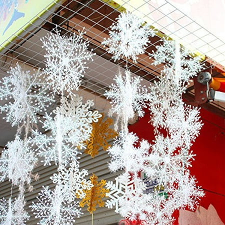 15 Pcs White Glitter Snowflake Hanging Ornaments, Christmas Tree Decorations Xmas Window Door Accessories Hot Sale Snowflake Snow Flake Xmas Christmas Tree Party Ornaments