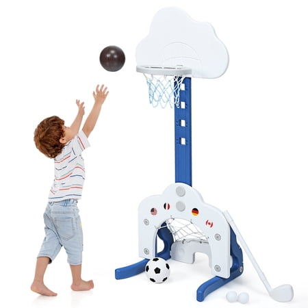 Topbuy 3-in-1 Basketball Hoop Set Stand Toddler Basketball Hoop Game Set White