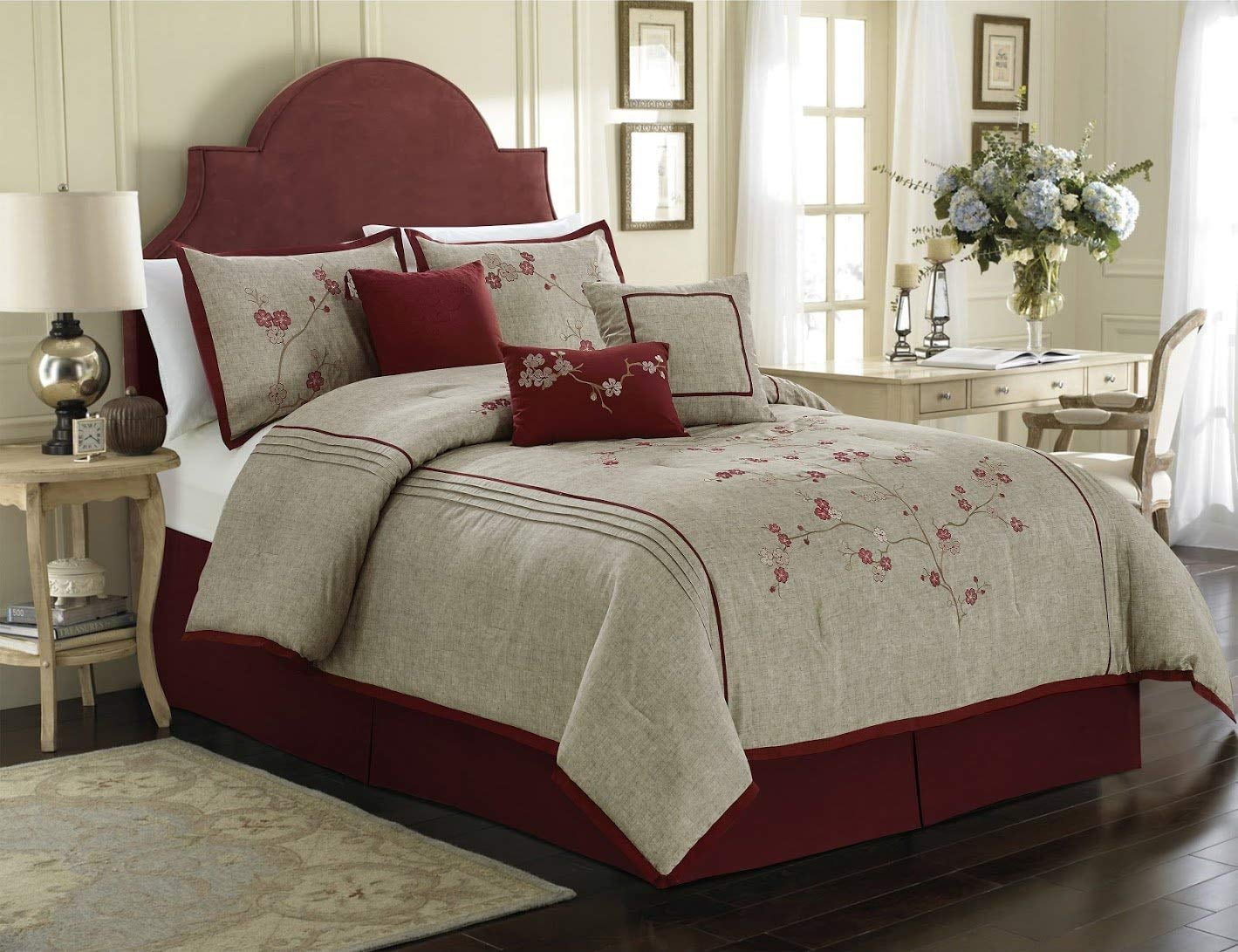 Chezmoi Collection 7-Piece Luxurious Floral Branch Embroidered Comforter Set