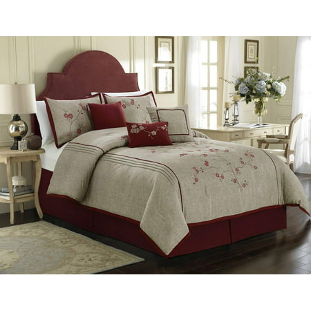 Chezmoi Collection Miki 7-piece Luxury Red Cherry Blossoms Floral Embroidery Bedding Comforter