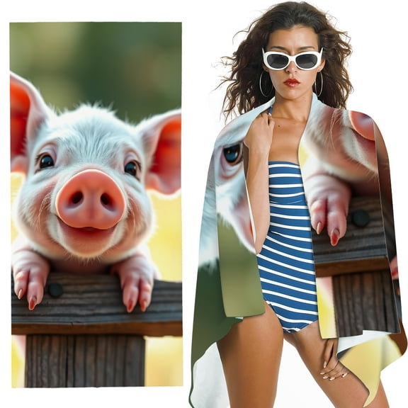RKSupls Cute Piglet Microfiber Beach Towel, Extra Large Quick Dry Lightweight Absorbent Towel for Travel Swimming Camping, Soft Super Absorbent- 30x60 in