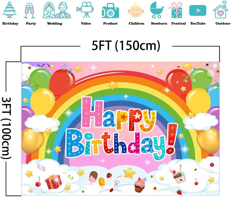 Colorful Happy Birthday Party Door Cover Banners Sign Decorations Birthday Backdrop Background Cake Balloon Gift Bday Party Decor Decorations Supplie