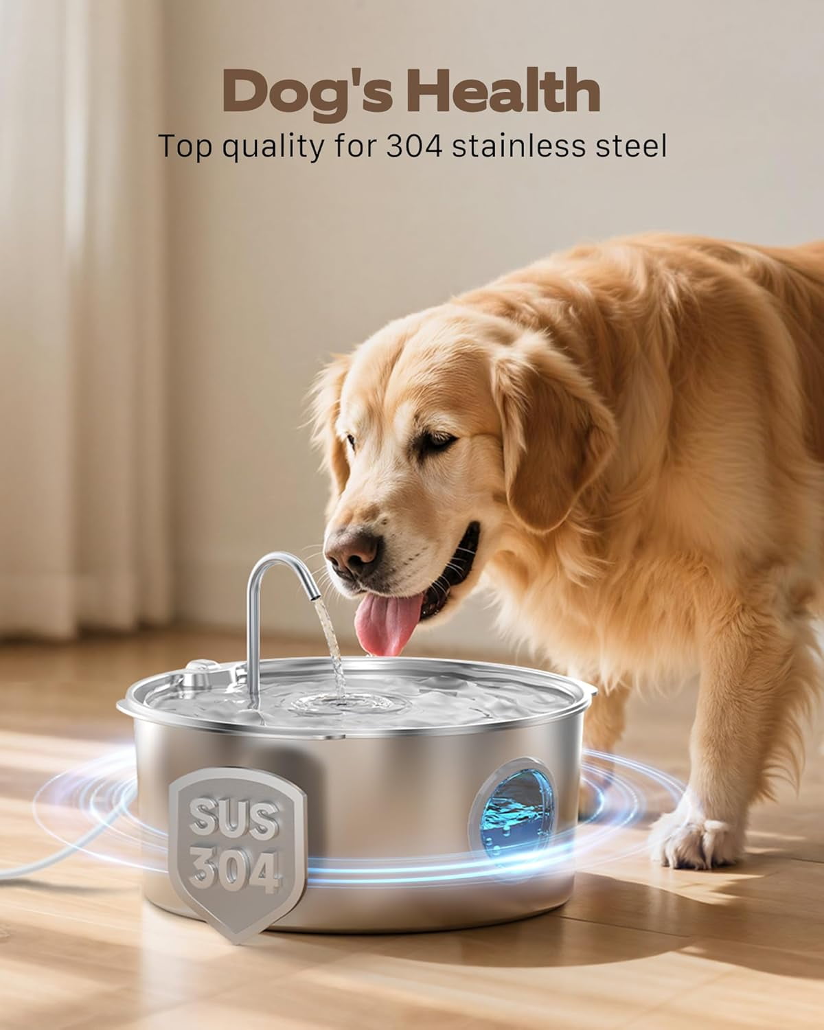 Large Stainless Steel Dog Water Fountain - 3.2 Gallon/12L Super Quiet Pet Fountain with Water Level Indicator for Multi-Pet Homes