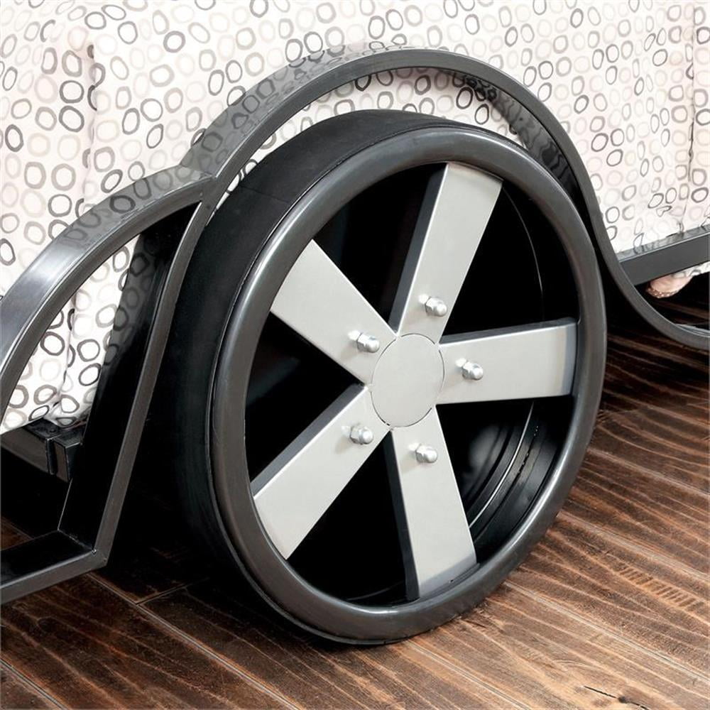 Furniture of America Sainz Metal Full Racecar Bed in Gun Metal and Silver