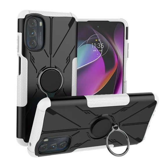 SaniMore for Motorola Moto G 5G 6.5" 2022 Case, [360°Rotating Kickstand] [Magnetic Car Mount]Shockproof Anti-drop Tri-layer Matte Hybird Rugged Heavy Duty Protective Shell For Motorola G (2022), White