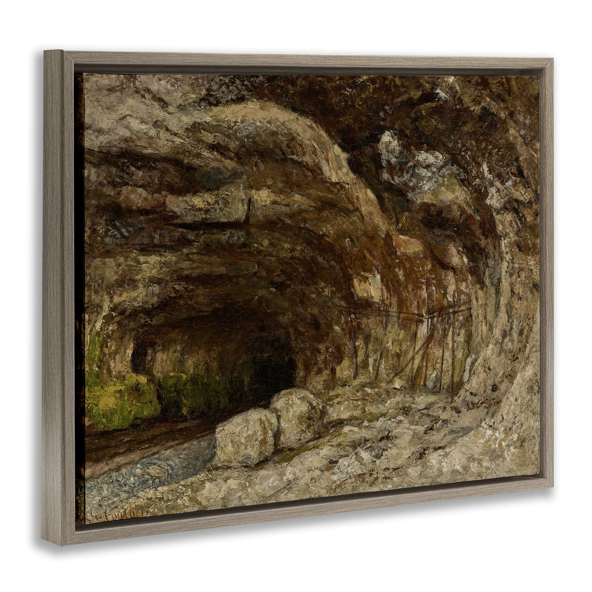 Stupell Industries Classical Grotto of Sarrazine Landscape & Nature Painting Brown Floater Framed Canvas Art Print Wall Art, 21 x 17