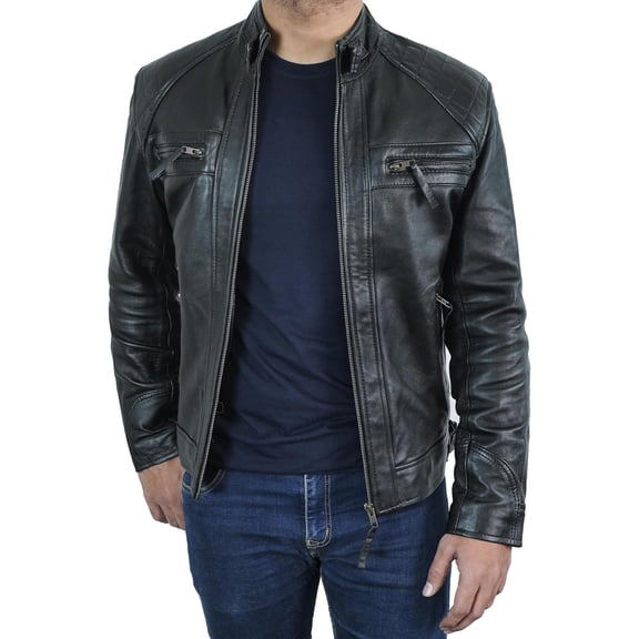 Men's Quilted Black Real Leather Jacket