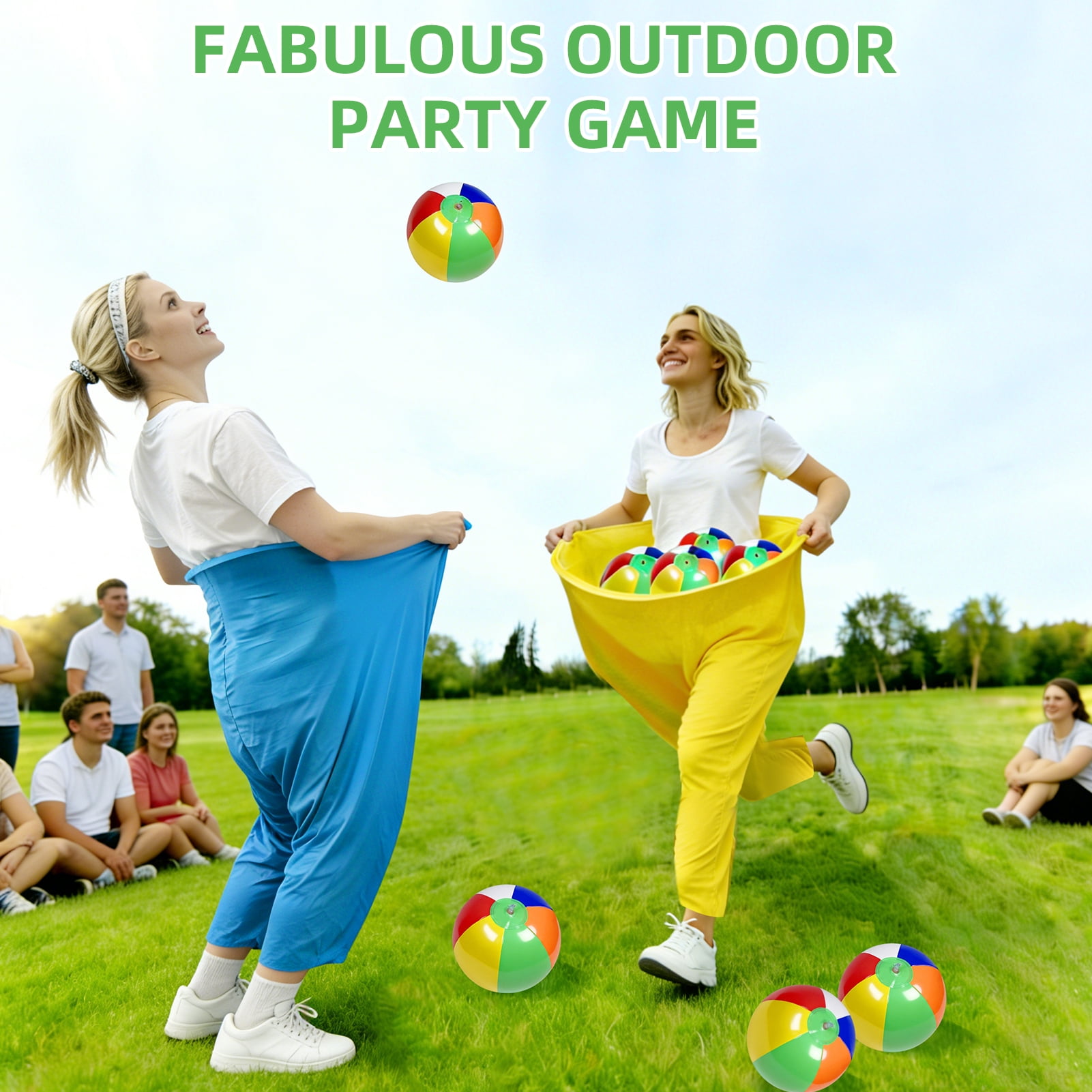 Granny Pants Yard Game, Granny Pants Outdoor Game, with Yellow & Blue Pants and 8 Bouncy Balls & 1 Air Pump, Giant Yard Games for Adults Friends Gathering Backyard Lawn Party(11 PCS)