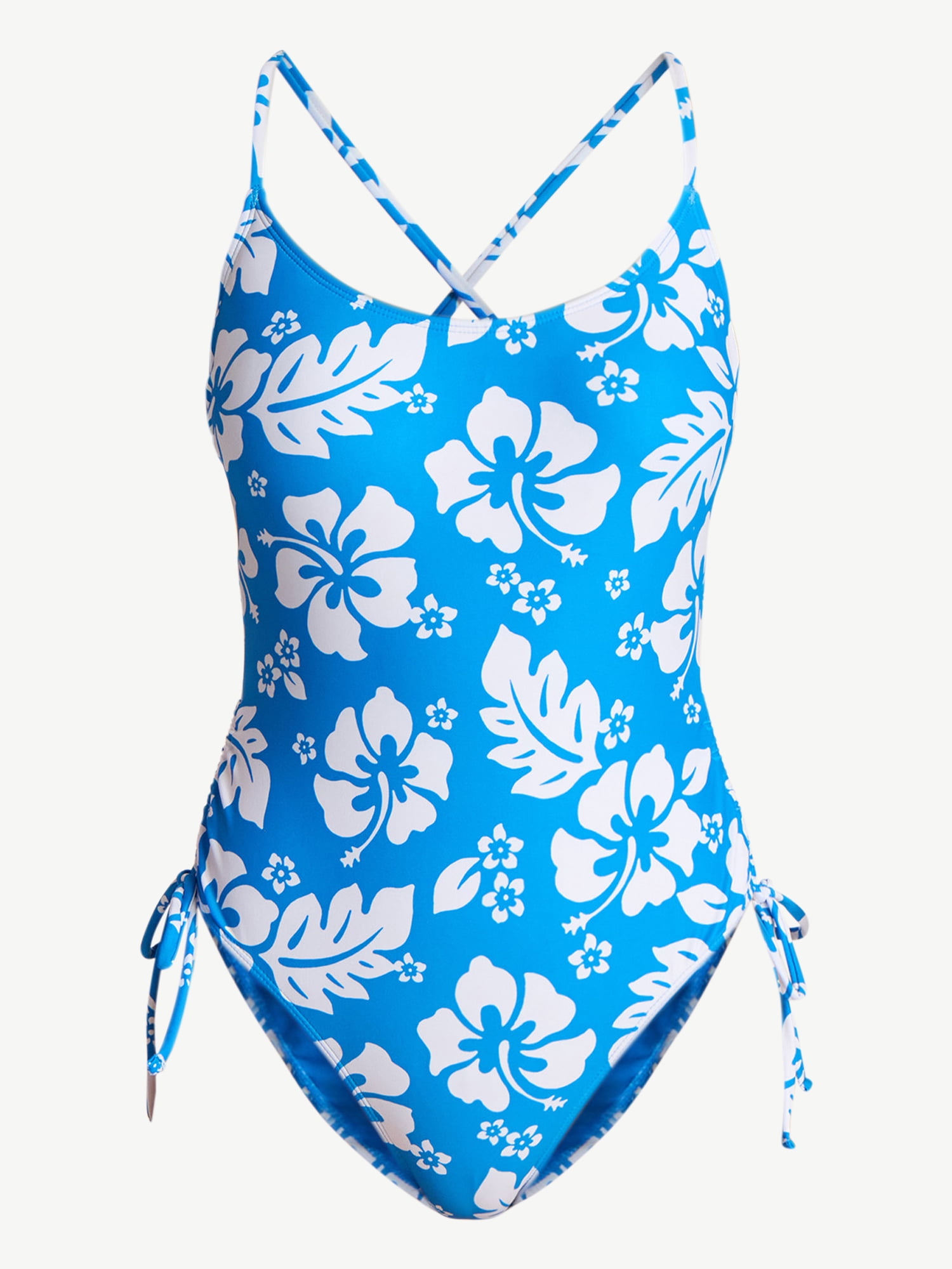No Boundaries Hibiscus Printed One-Piece Swimsuit, Women’s