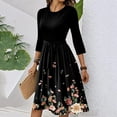 thumbnail image 4 of WTOBBY Women's Elegant Floral Print Waistband Round Neck 3/4 Sleeve Dress, Flowy Casual Sundress with Feminine Silhouette for Outings,Black L, 4 of 5