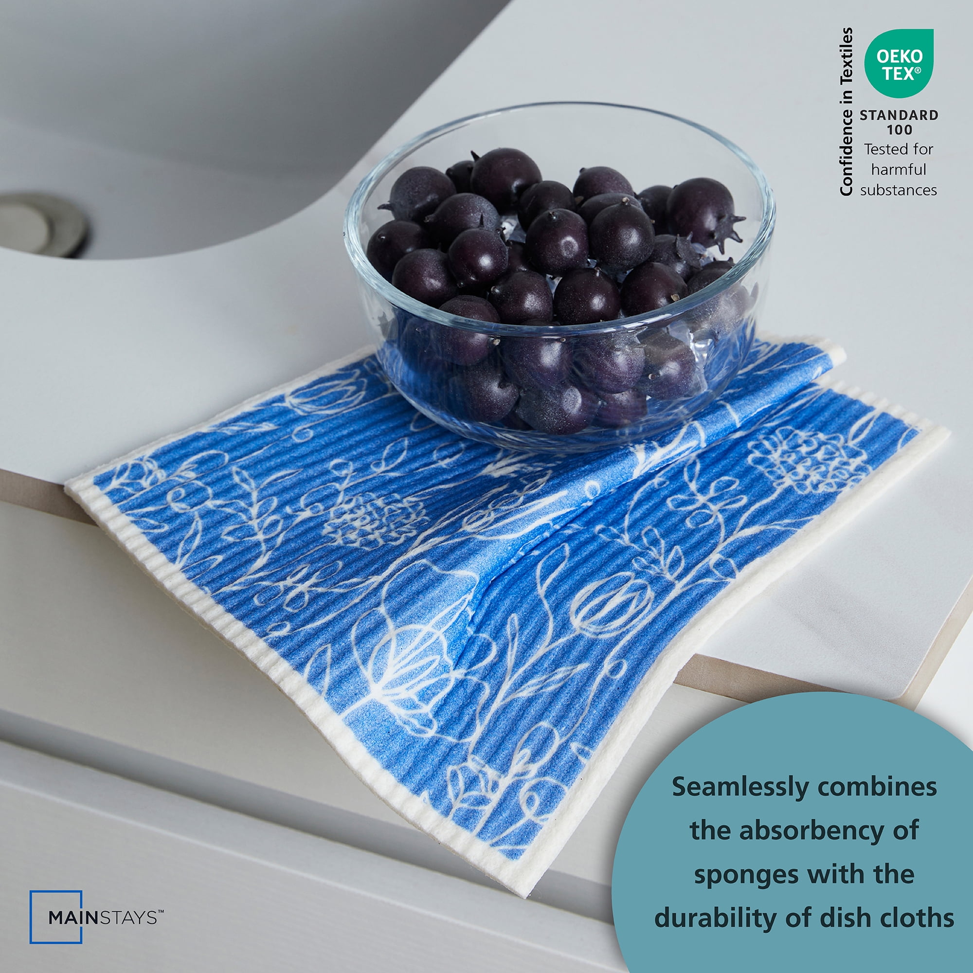 Blueberries Blu Kitchen Dish Cloths (Set of 3)